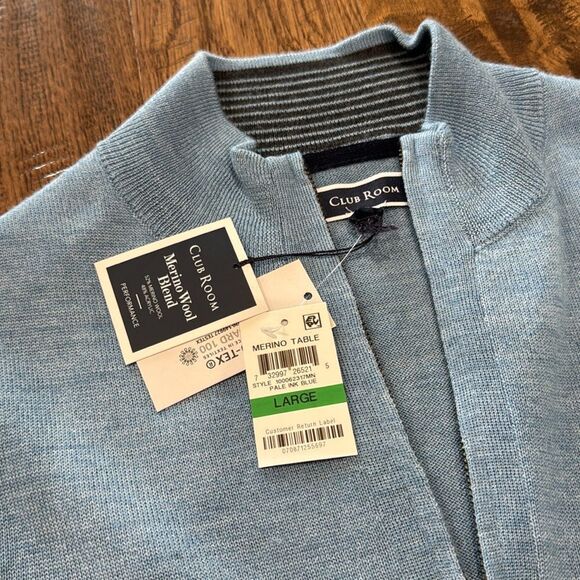 NWT Men’s Club Room Merino Wool 1/4 Zip. Blue. Sz L. - Picture 2 of 3